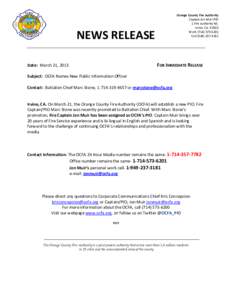 Irvine /  California / Fire captain / Public information officer / Firefighter / Fire authority / Orange County /  California / Geography of California / Firefighting / Public safety / Orange County Fire Authority