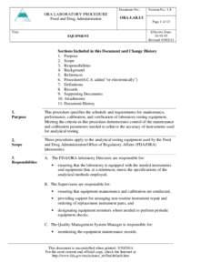 Document No.:  ORA LABORATORY PROCEDURE Food and Drug Administration  Version No.: 1.8