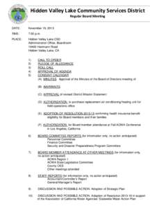 Hidden Valley Lake Community Services District Regular Board Meeting DATE:  November 19, 2013