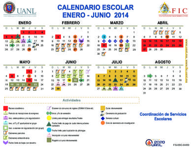 CALENDARIO ESCOLAR ENERO - JUNIO 2014 UNIVERSIDAD AUTÓNOMA DE NUEVO LEÓN  ENERO