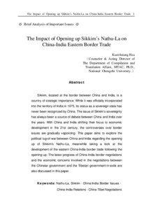 The Impact of Opening up Sikkim’s Nathu-La on China-India Eastern Border Trade 1  ※ Brief Analysis of Important Issues ※