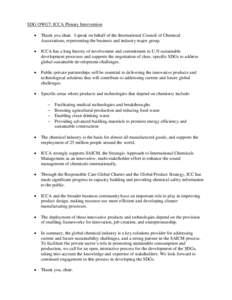 SDG OWG7: ICCA Plenary Intervention  Thank you chair. I speak on behalf of the International Council of Chemical Associations, representing the business and industry major group.