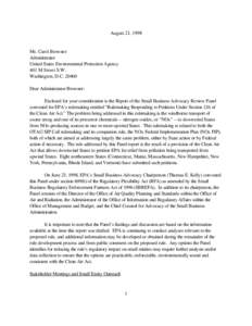 August 21, 1998 SBAR Panel Letter to EPA Administrator Carol M. Browner