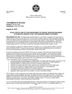 STATE CAPITOL ONE OF FOUR DEPARTMENT OF CENTRAL SERVICES BUILDINGS TO EARN EPA’s ENERGY STAR® for Superior Energy Efficiency