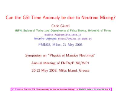 Can the GSI Time Anomaly be due to Neutrino Mixing?�erved@d = *@let@token