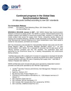 Continued progress in the Global Data Synchronization Network