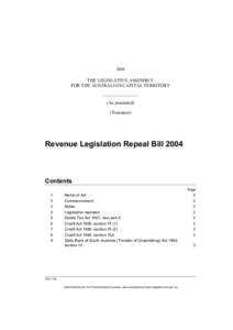 2004  THE LEGISLATIVE ASSEMBLY FOR THE AUSTRALIAN CAPITAL TERRITORY (As presented) (Treasurer)