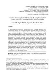 Journal of Agriculture and Environmental Sciences December 2014, Vol. 3, No. 4, ppISSN: Print), Online) Copyright © The Author(sAll Rights Reserved. Published by American Research 