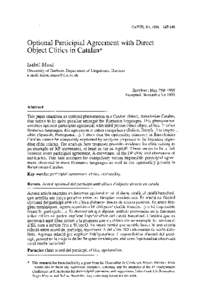 CatWPL 511, [removed]Optional Participial Agreement with Direct Object Clitics in Catalan* Isabel Muxi University of Durham. Department of Linguistics. Durham