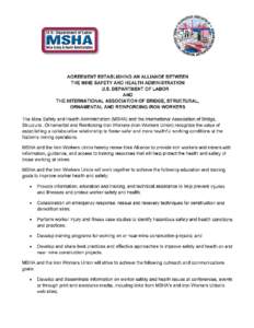 MSHA - Agreement Establishing an Alliance Between the Mine Safety and Health Administration U.S. Department of Labor and the International Association of Bridge, Structural, Ornamental and Reinforcing Iron Workers