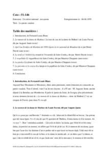 Cote : Emission : Un trésor national : nos patois Enregistrement le : Titre : Le patois vaudois