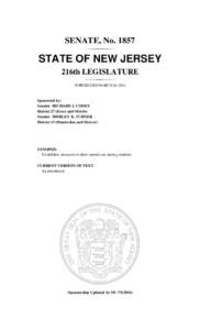 SENATE, No[removed]STATE OF NEW JERSEY 216th LEGISLATURE INTRODUCED MARCH 24, 2014