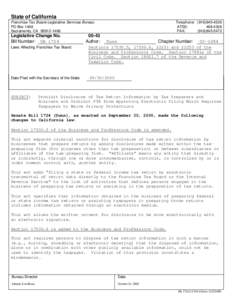 State of California Franchise Tax Board-Legislative Services Bureau PO Box 1468 Sacramento, CA[removed]Legislative Change No.