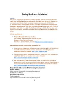 Doing Business in Maine NOTICE: