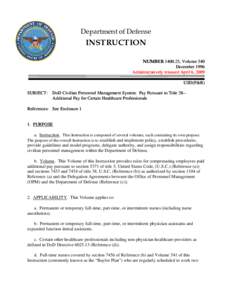 Department of Defense  INSTRUCTION NUMBER[removed], Volume 540 December 1996 Administratively reissued April 6, 2009