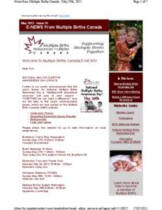 News from Multiple Births Canada - May 19th, 2012  Page 1 of 5 Having trouble viewing this email? Click here