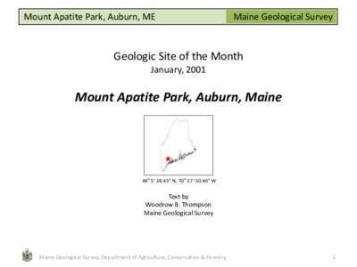 Mount Apatite Park, Auburn, ME  Maine Geological Survey Geologic Site of the Month January, 2001