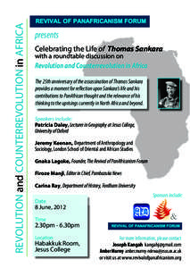 REVOLUTION and COUNTERREVOLUTION in AFRICA  presents Celebrating the Life of Thomas Sankara with a roundtable discussion on