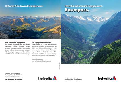 Helvetia Schutzwald Engagement.  Baumpass. Das Engagement unterstützen Helfen Sie mit CHF 10.- mit, den Lebensraum