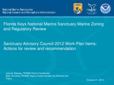 Florida Keys National Marine Sanctuary Marine Zoning and Regulatory Review Sanctuary Advisory Council 2012 Work-Plan Items: Actions for review and recommendation
