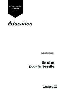 PLAN ÉCONOMIQUE DU QUÉBEC Mars 2018 Éducation