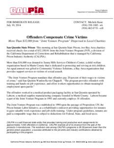 State of California Department of Corrections and Rehabilitation FOR IMMEDIATE RELEASE: July 10, 2014