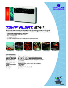 MTA-1 Mechanical Temperature Monitor with Dual High and Low Output • • • •