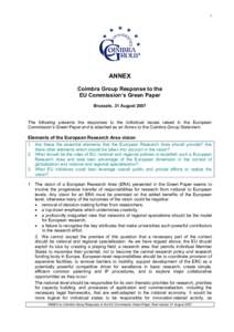 Coimbra Group Response to the EU Commission Green Paper