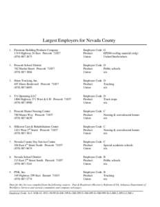 Largest Employers for Nevada County 1 . Firestone Building Products Company 1319 Highway 24 East Prescott[removed][removed]Prescott School District