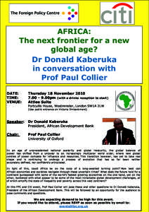 AFRICA: The next frontier for a new global age? Dr Donald Kaberuka in conversation with Prof Paul Collier