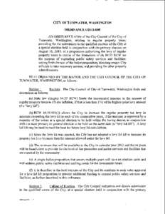 CITY OF TUMWATER WASHINGTON ORDINANCE[removed]AN ORDINANCE of the of the City Council of the City of Washington relating to regular property taxes providing for the submission to the qualified electors of the City at