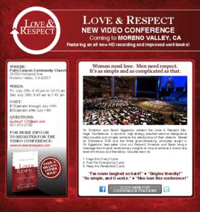 LOVE & RESPECT  NEW VIDEO CONFERENCE Coming to MORENO VALLEY, CA