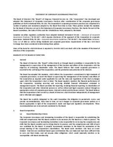 STATEMENT OF CORPORATE GOVERNANCE PRACTICES The Board of Directors (the 