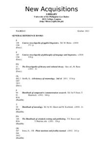 New Acquisitions LIBRARY University of the Philippines Los Baños 4031 College, Laguna (http://library.uplb.edu.ph) ________________________________________________________________________________