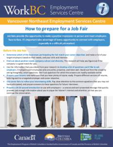 How to prepare for a Job Fair Job fairs provide the opportunity to make a positive impression in person and meet employers face-to-face. It’s important take advantage of every opportunity to connect with employers, esp