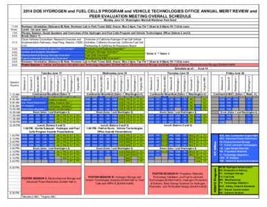 2014 DOE HYDROGEN and FUEL CELLS PROGRAM and VEHICLE TECHNOLOGIES OFFICE ANNUAL MERIT REVIEW and PEER EVALUATION MEETING OVERALL SCHEDULE Monday June 16 - Washington Marriott Wardman Park Hotel 2