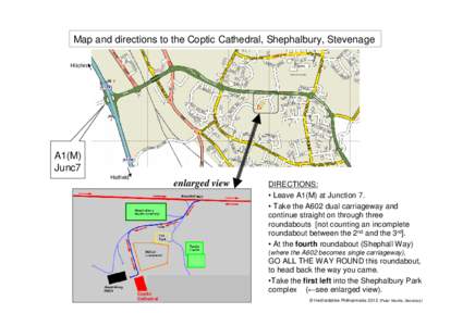 Map and directions to the Coptic Cathedral, Shephalbury, Stevenage Hitchin A1(M) Junc7 Hatfield