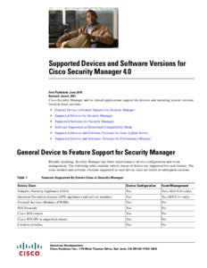 Supported Devices and Software Versions for Cisco Security Manager 4.0 First Published: June 2010 Revised: June 6, 2011  Cisco Security Manager and its related applications support the devices and operating system versio