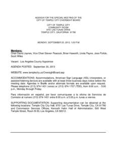 AGENDA FOR THE SPECIAL MEETING OF THE CITY OF TEMPLE CITY OVERSIGHT BOARD CITY OF TEMPLE CITY COMMUNITY ROOM 9701 LAS TUNAS DRIVE TEMPLE CITY, CALIFORNIA 91780