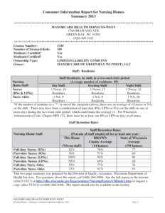 Consumer Information Report for Nursing Homes Summary 2013 ************************************************************************************** MANORCARE HEALTH SERVICES-WEST 1760 SHAWANO AVE GREEN BAY, WI 54303