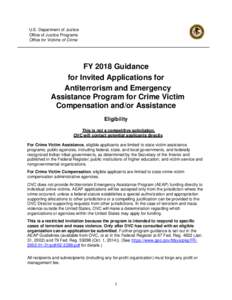 FY 2018 Guidance for Invited Applications for Antiterrorism and Emergency Assistance Program for Crime Victim Compensation and/or Assistance