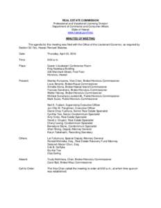 REAL ESTATE COMMISSION Professional and Vocational Licensing Division Department of Commerce and Consumer Affairs   State of Hawaii