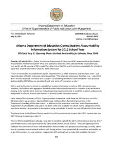 Arizona Department of Education Office of Superintendent of Public Instruction John Huppenthal For Immediate Release  CONTACT: Andrew LeFevre