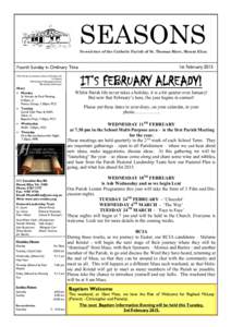 SEASONS Newsletter of the Catholic Parish of St. Thomas More, Mount Eliza 1st February[removed]Fourth Sunday in Ordinary Time