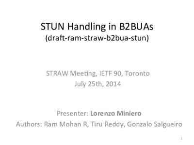 STUN	
  Handling	
  in	
  B2BUAs	
   (dra4-­‐ram-­‐straw-­‐b2bua-­‐stun)	
      	
  