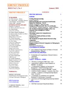 ISSUE Vol. V, No. 1  January 2010 CONTENT  ERENET PROFILE