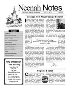 Neenah Notes The City of Neenah Newsletter Fall 2010 The City of Neenah Newsletter  I