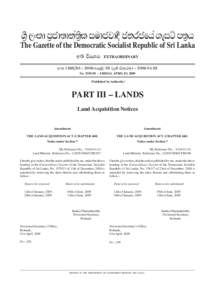 Êòé Èâ¨å Àò°åºå¾àº¨ èò ÌÄå°Éå¼û °¾Ç°ïÆà ªæÌ ÀºòÆ The Gazette of the Democratic Socialist Republic of Sri Lanka ¡ºø ïÊË