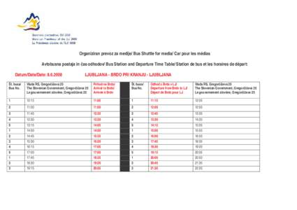 Organiziran prevoz za medije/ Bus Shuttle for media/ Car pour les médias Avtobusna postaja in as odhodov/ Bus Station and Departure Time Table/ Station de bus et les horaires de départ: Datum/Date/Date: [removed]LJUBLJ