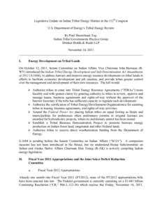 Legislative Update on Indian Tribal Energy Matters in the 112th Congress
